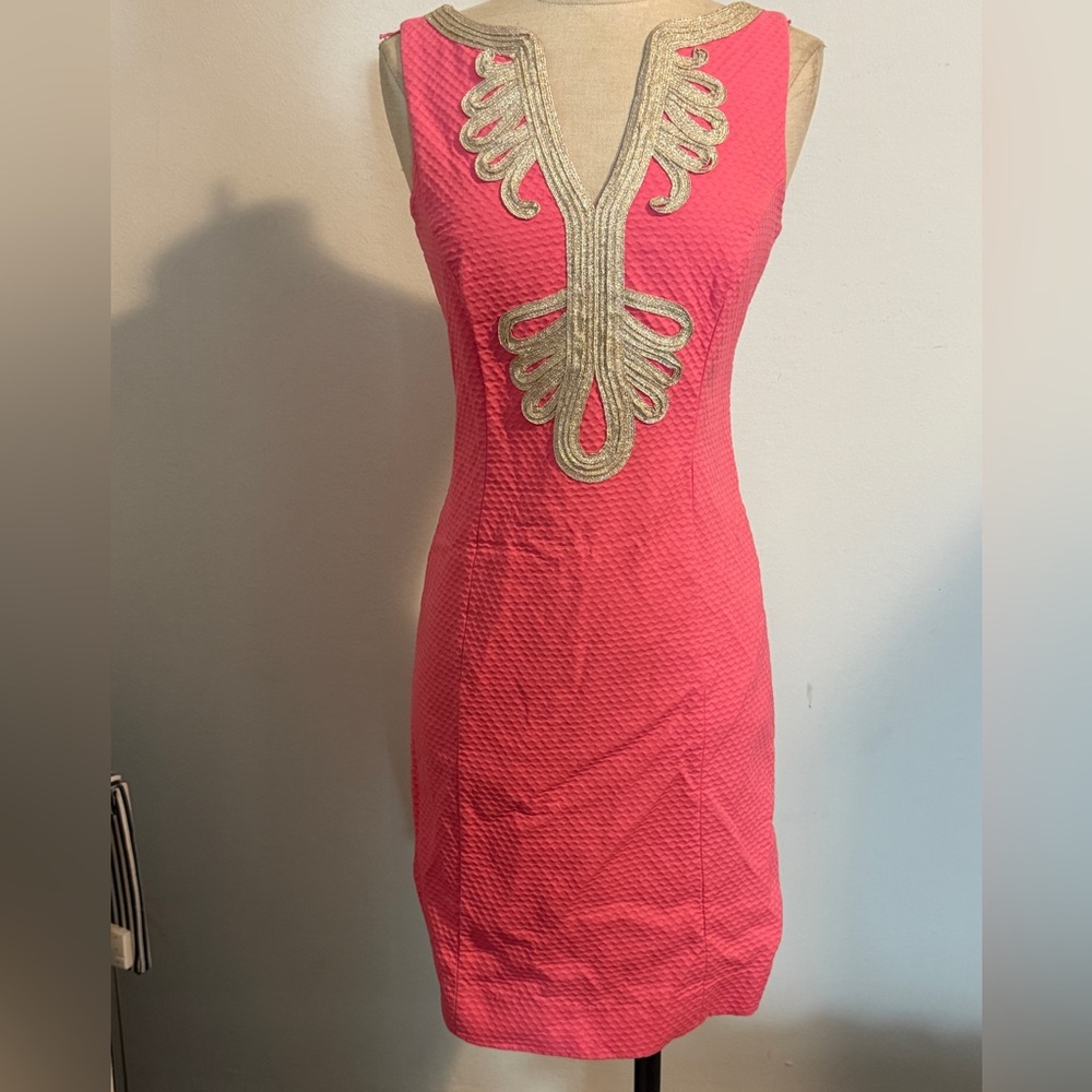 Lilly Pulitzer Pink Mini Dress with Gold Detailing